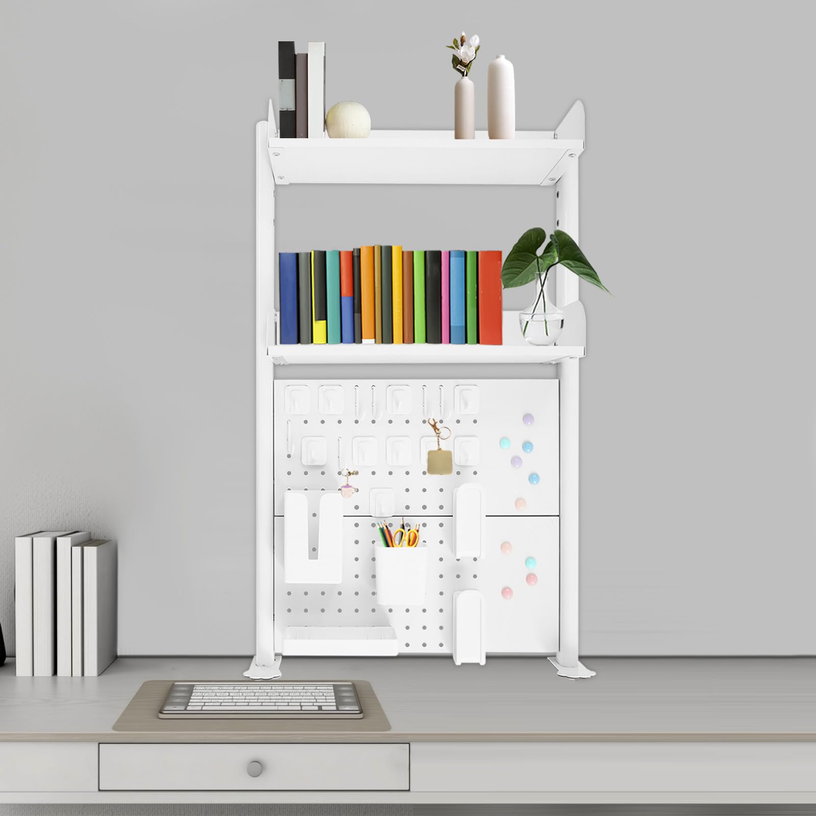 Scaffale organizer a morsetto, libreria da scrivania regolabile a 2 ripiani, per postazione di lavoro con pannello per la privacy, per giochi