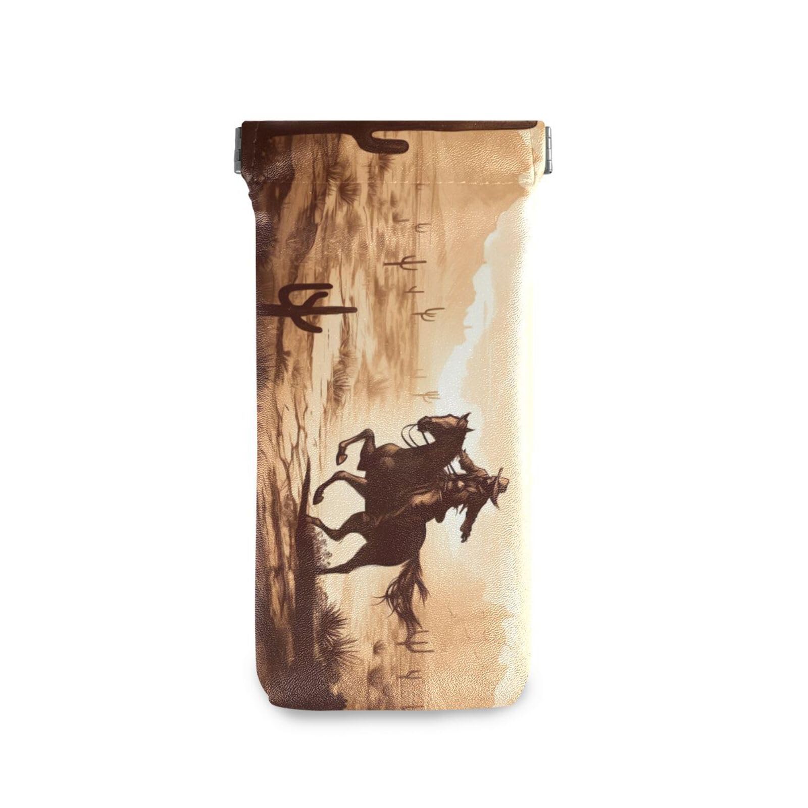 FLildon Western Cowboy Eyeglasses Pouch Squeeze Top Sunglasses Case Soft PU Leather Eyeglass Bag for Men Women