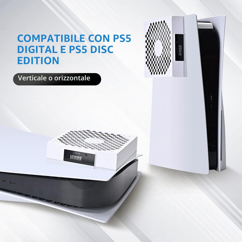 G-STORY Ventola di raffreddamento PS5, sistema di raffreddamento PS5, velocità della ventola regolata automaticamente dalla temperatura (℃/℉), basso rumore, 3 velocità 1500/1750/2000 giri/min (140 mm