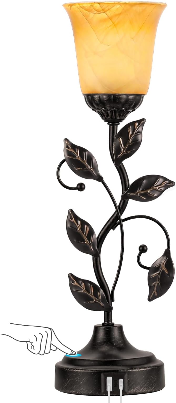 Touch Lamp w/ Leaves and Glass Design
