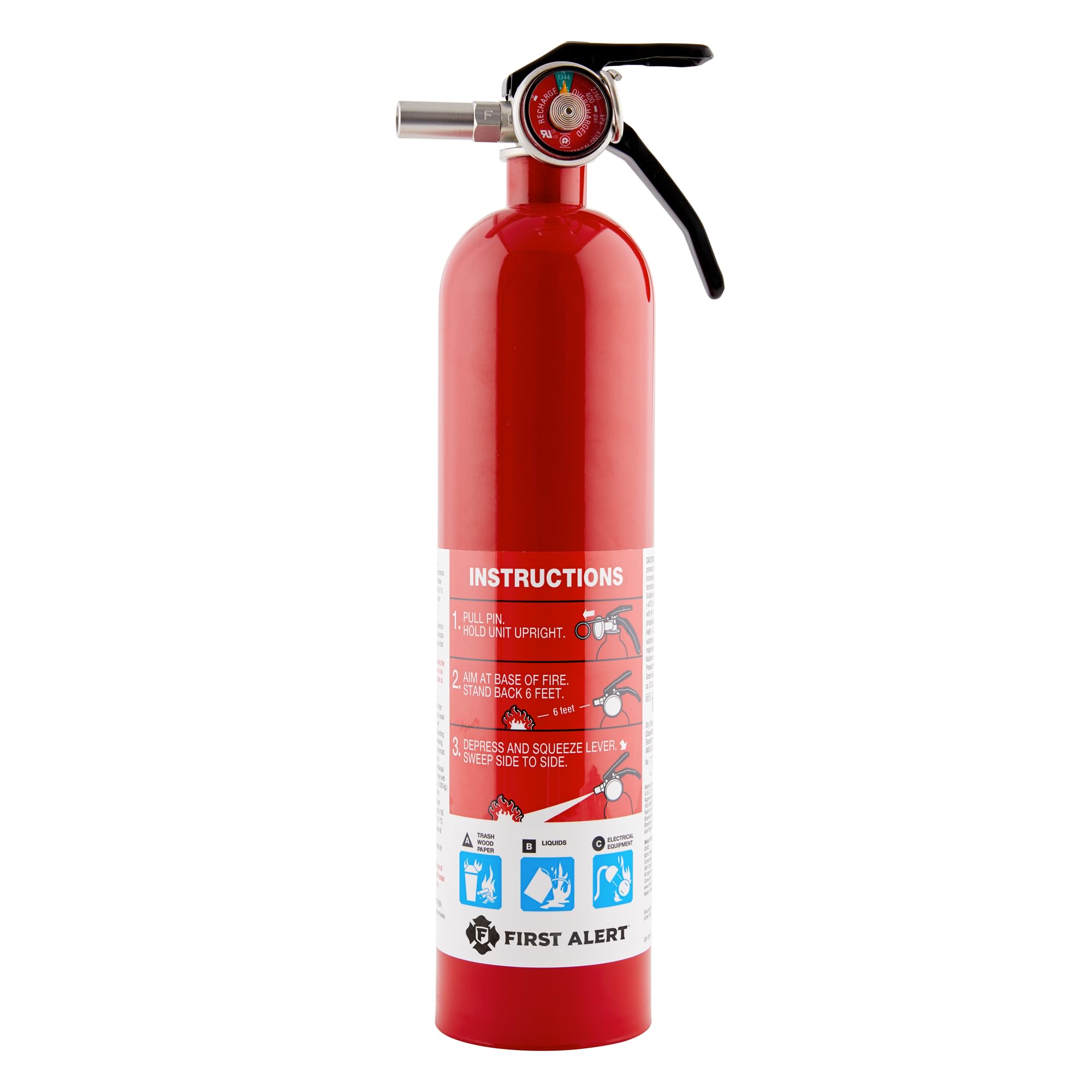 First Alert Fire Extinguisher for Home, Standard Rechargeable Compliance Unit, UL RATED 1-A:10-B:C, HOME1, Red with Metal Bracket Bundle, 1-Pack