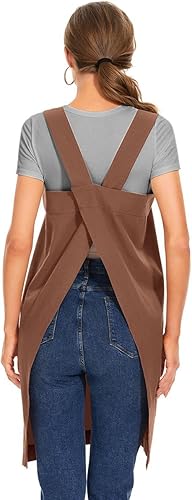 Miniatura 6 de Delantal de algodón con espalda cruzada para mujer, vestido casual con bolsillos grandes, delantal cuadrado suelto para hornear, cocinar, jardinería