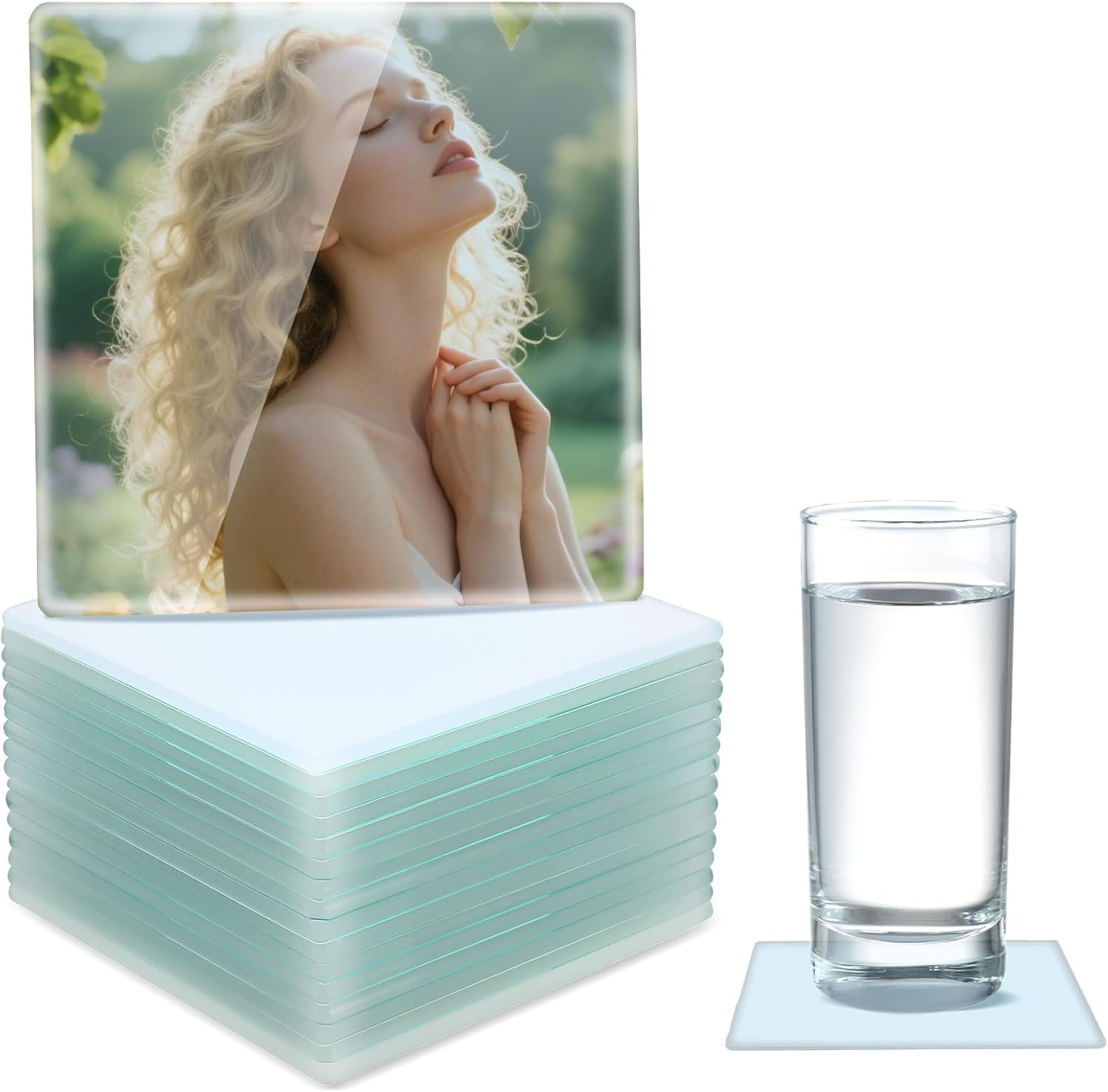16 Pcs Sublimation Glass Coaster Blanks, 4 x 4 Inch Square Sublimation Coaster Bulk Heat Transfer with Foot Pads for Mugs, Cups Dining Tables Office Home