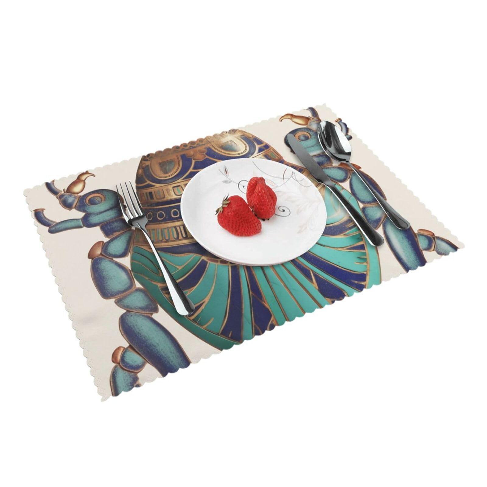 Egyptian Scarab Printed Placemat Heat Resistant Place Mats Set of 4 PCS Washable Kitchen Table Mats, 12x18 Inch