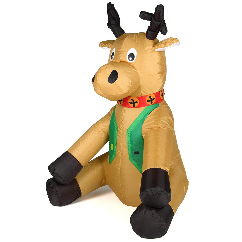 Bakaji Reno de Navidad inflable asiento autoinflable gran altura 120 cm con iluminación LED y kit de fijación para exteriores, protección IP44, decoración y decoración de Navidad