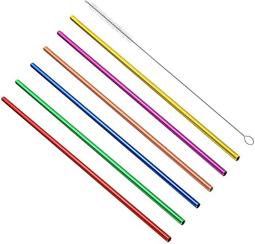Miniatura 5 de 6 pajitas de metal reutilizables, pajitas, pajitas de aluminio, pajitas de batido, pajitas anchas, pajitas de colores arcoíris para fiestas, incluye