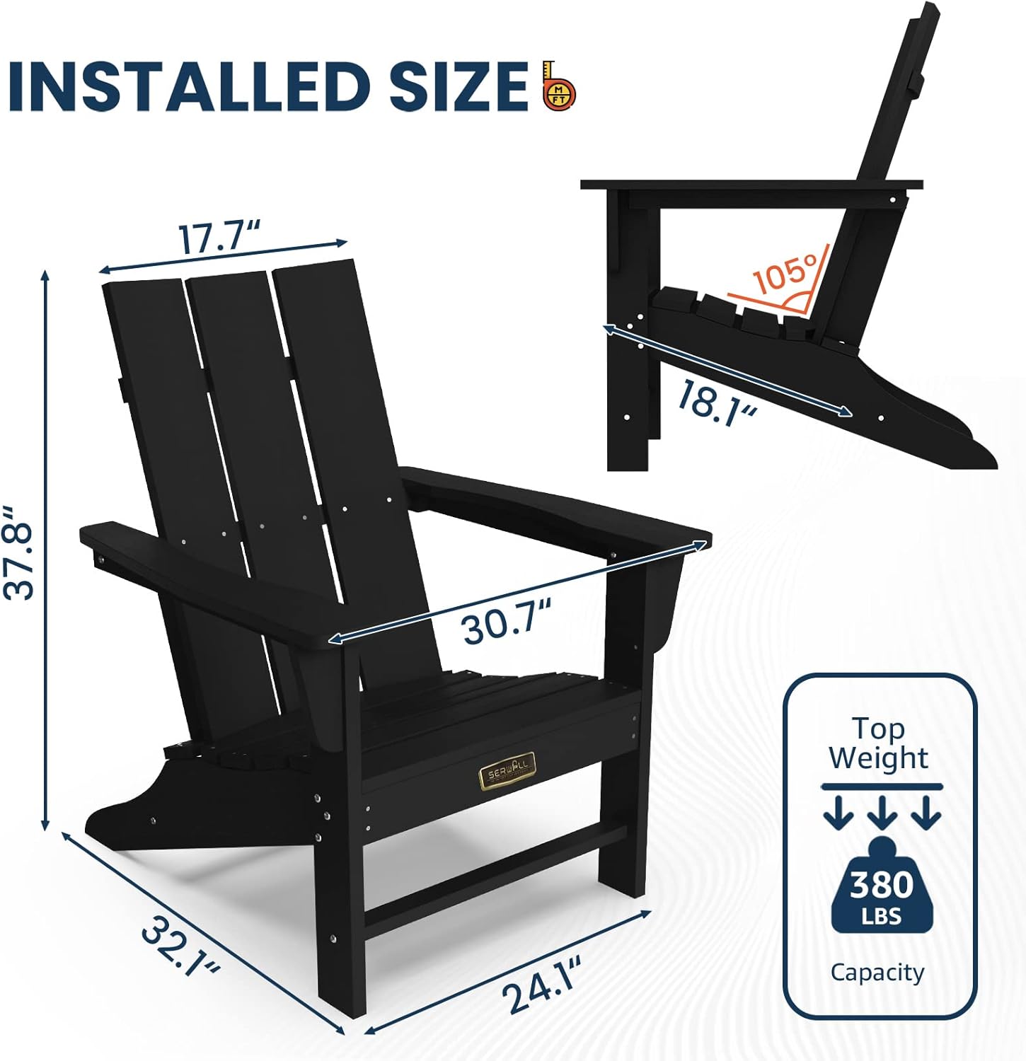 SERWALL Modern Adirondack Chair, Oversized Hips Adirondack Chair -Black : Patio, Lawn & Garden