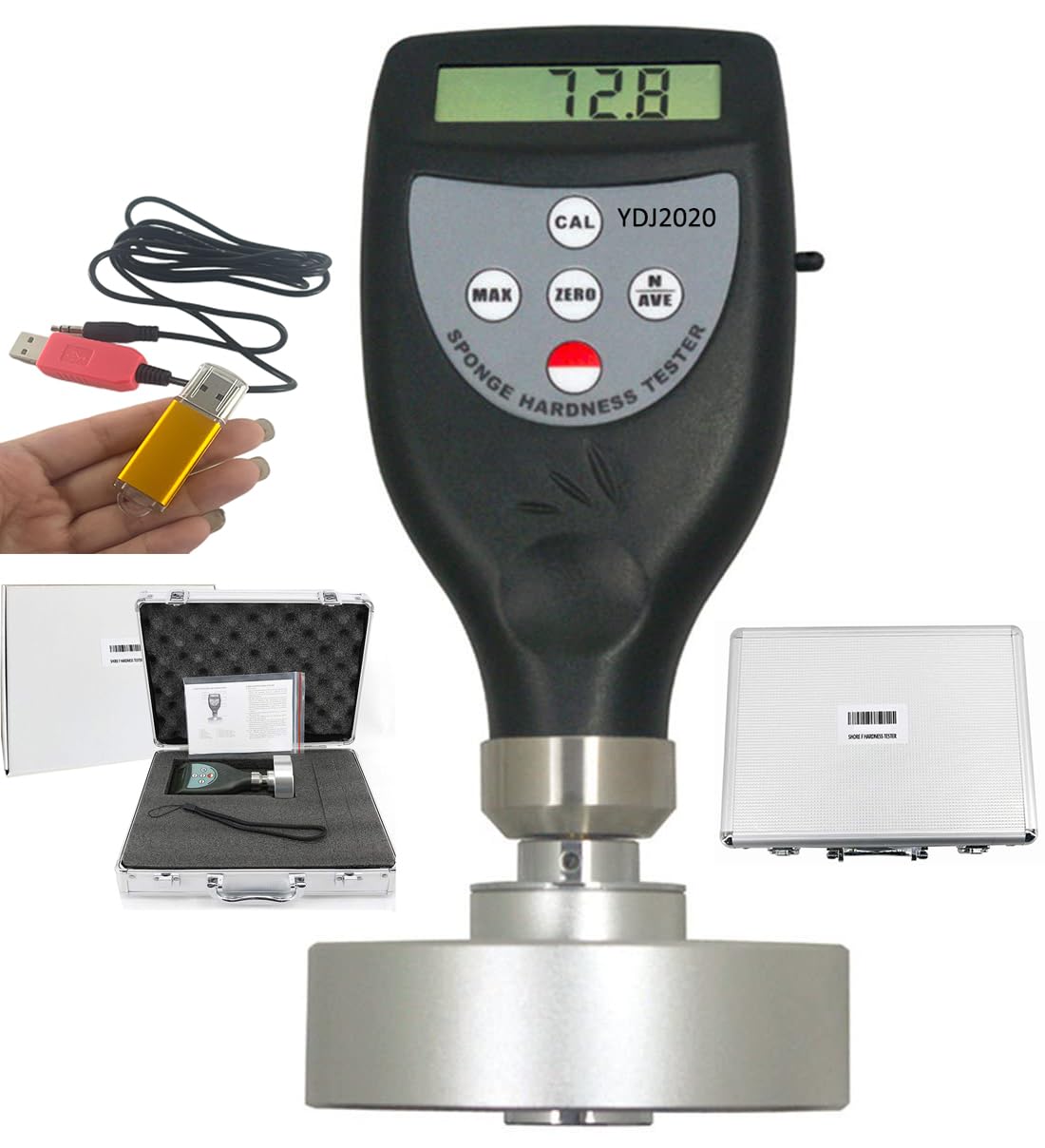 VTSYIQI Shore F Durometer Digital Polyurethane Hardness Tester Meter with Range 0~100HF for Sponge Soft Foam Pillow Polyurethane Analysis RS232 Interface