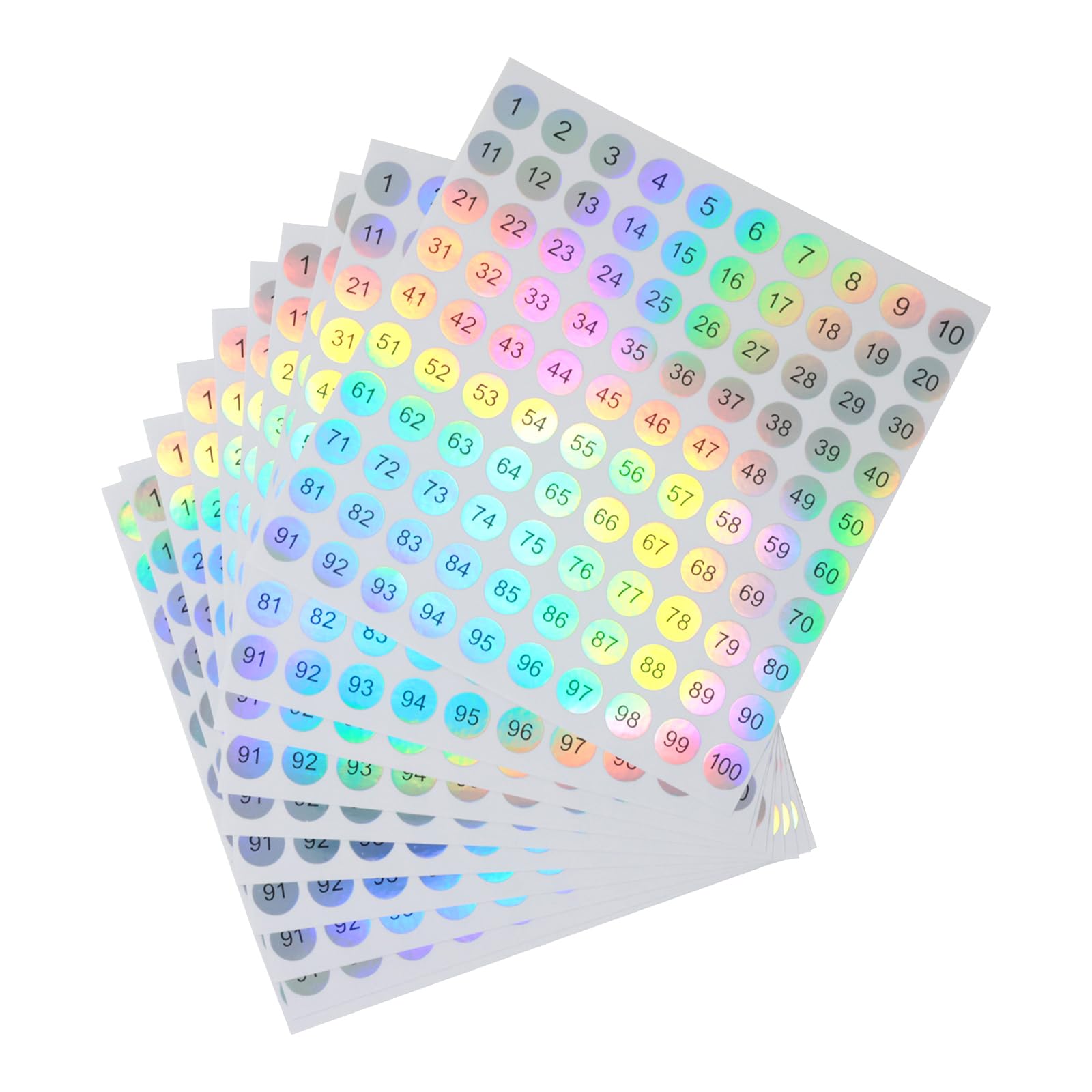 yueton 10Sheets Waterproof Laser Numbers 1to100 Number Marking Stickers Round Self-Adhesive Label Marking Sticker for Beauty Nail Polish Number