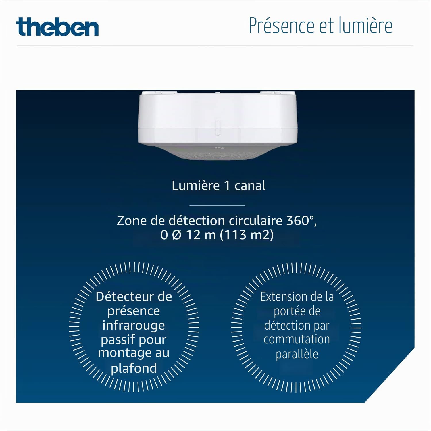 Theben 1030062 LUXA 103 S360-100-12 AP WH détecteur de présence 360°