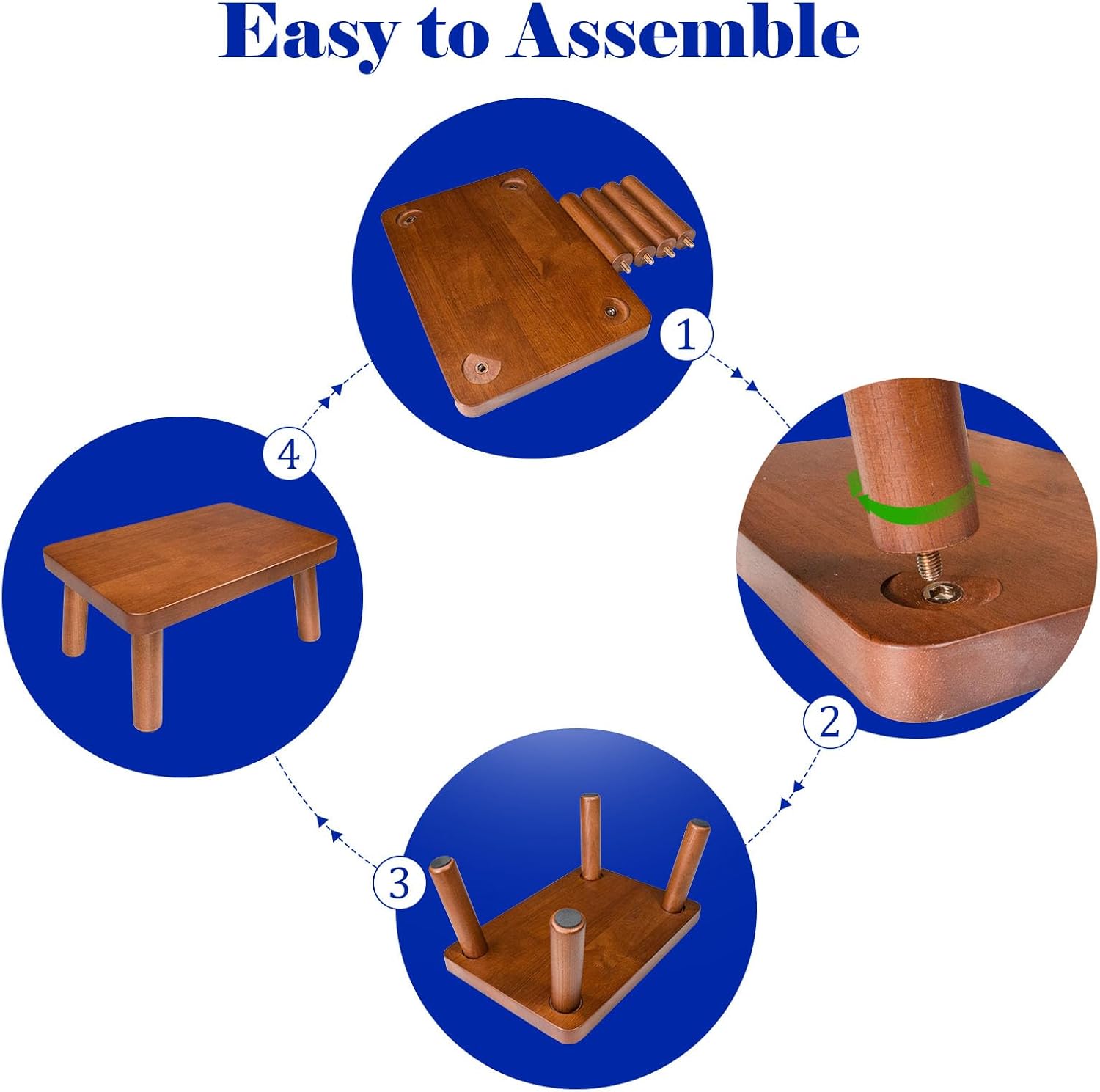 Wooden Step Stool for Adults and Anti-Slip Stepping Stools for Office,One Step Stools for High Bed,Office,Bedroom,Kitchen