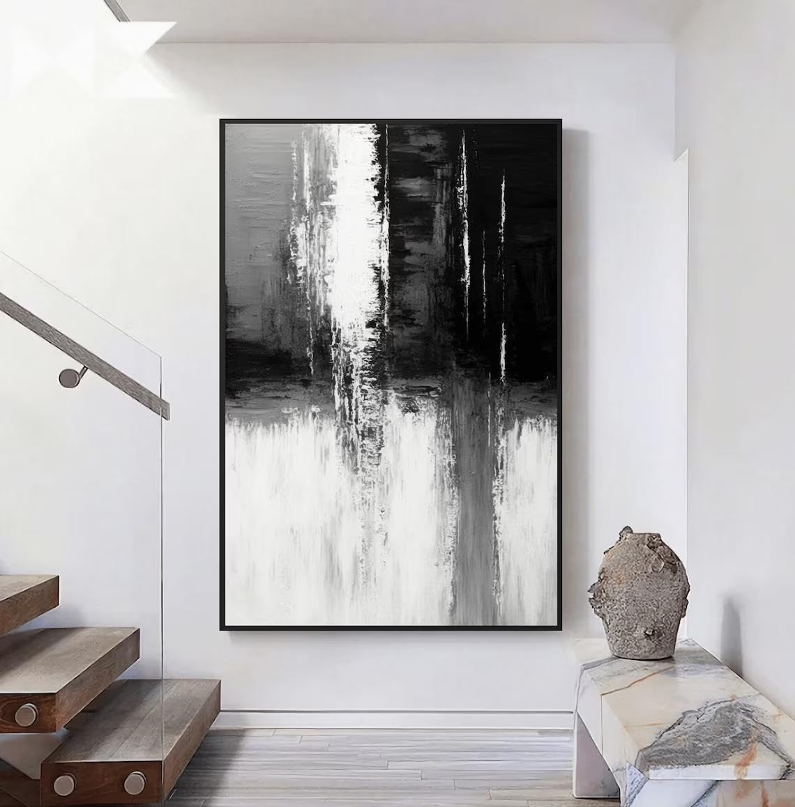 UUDEZO Obrazy czarno-białe - abstrakcyjny druk artystyczny na płótnie, nowoczesna dekoracja mieszkania (80 x 100 cm)