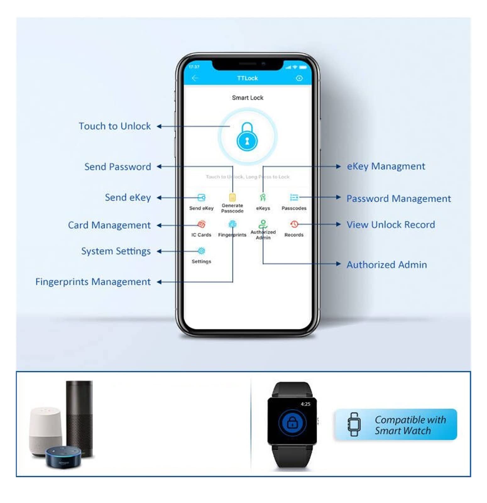 Inteligentny zamek do drzwi, TTlock App Inteligentny zamek do drzwi z czytnikiem linii papilarnych Inteligentny Cyfrowy kod klawiatury APP Bezkluczowy elektroniczny zamek do drzwi(5572 silver)