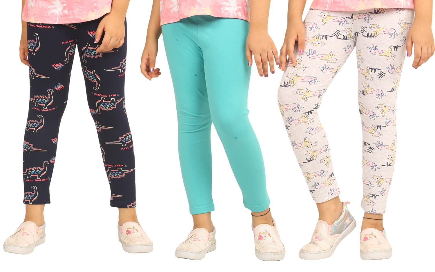 Real Basics Girls Cotton Printed Regular Fit Non-Transparent Ankle Length Leggings