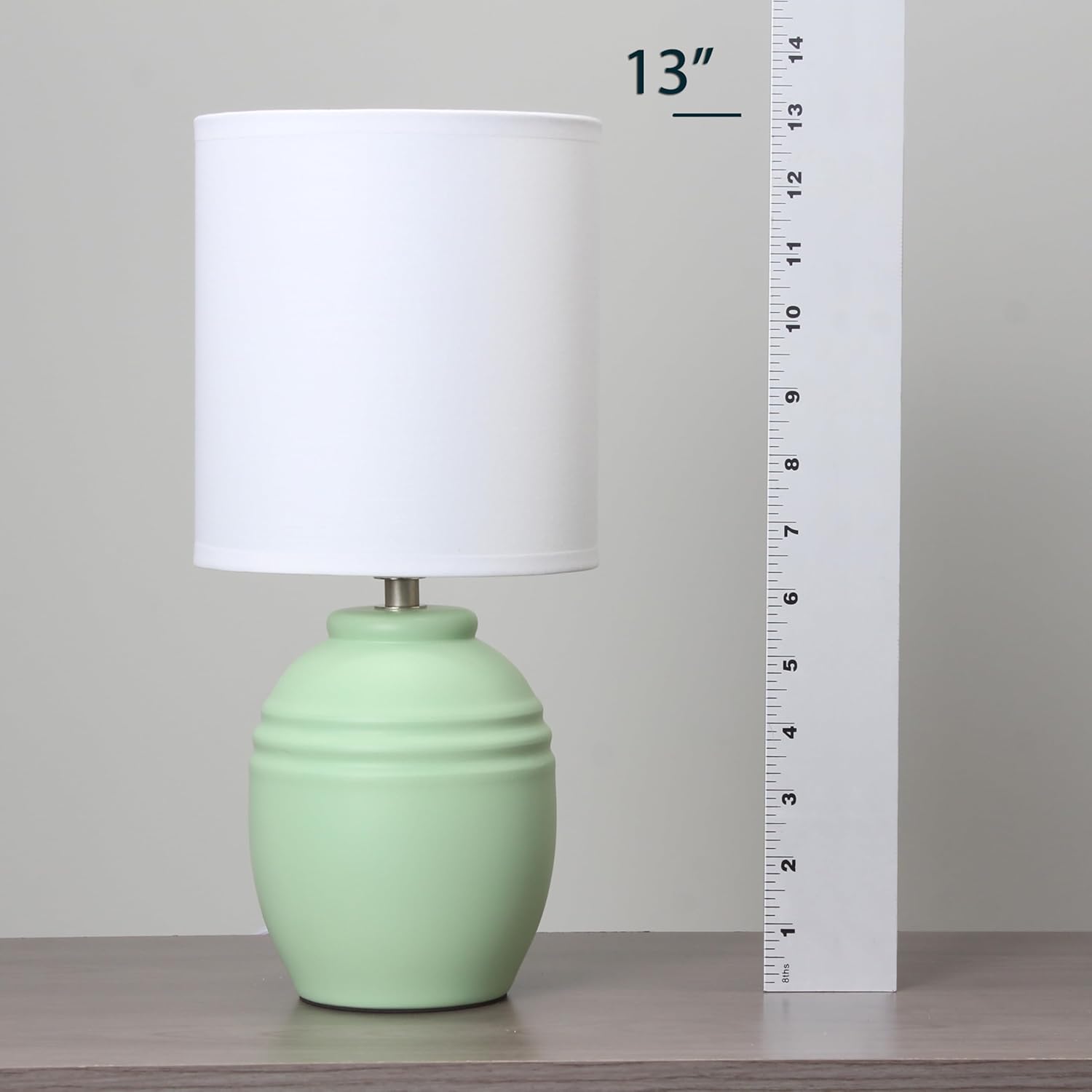 Simple Designs LT1164-SGE 12.5" Chic Glow Mini Classic Jar Table Lamp with Fabric Shade, for Bedroom, Office, Living Room, Stylish Spaces, Sage Green