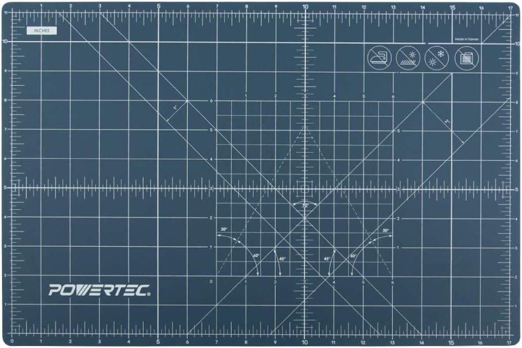 POWERTEC 61001 12 x 18 A3 Non-Slip Double Sided Rotary Cutting Mat with Grid, Table Protector for Crafting, Sizing, Tracing, Sewing, Quilting, Scrapbooking, Arts and Crafts Woodworking
