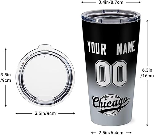 Miniatura 2 de Vasos de béisbol personalizados, taza de café aislada personalizada, taza de viaje de acero inoxidable, añade cualquier número de nombre con tapa,