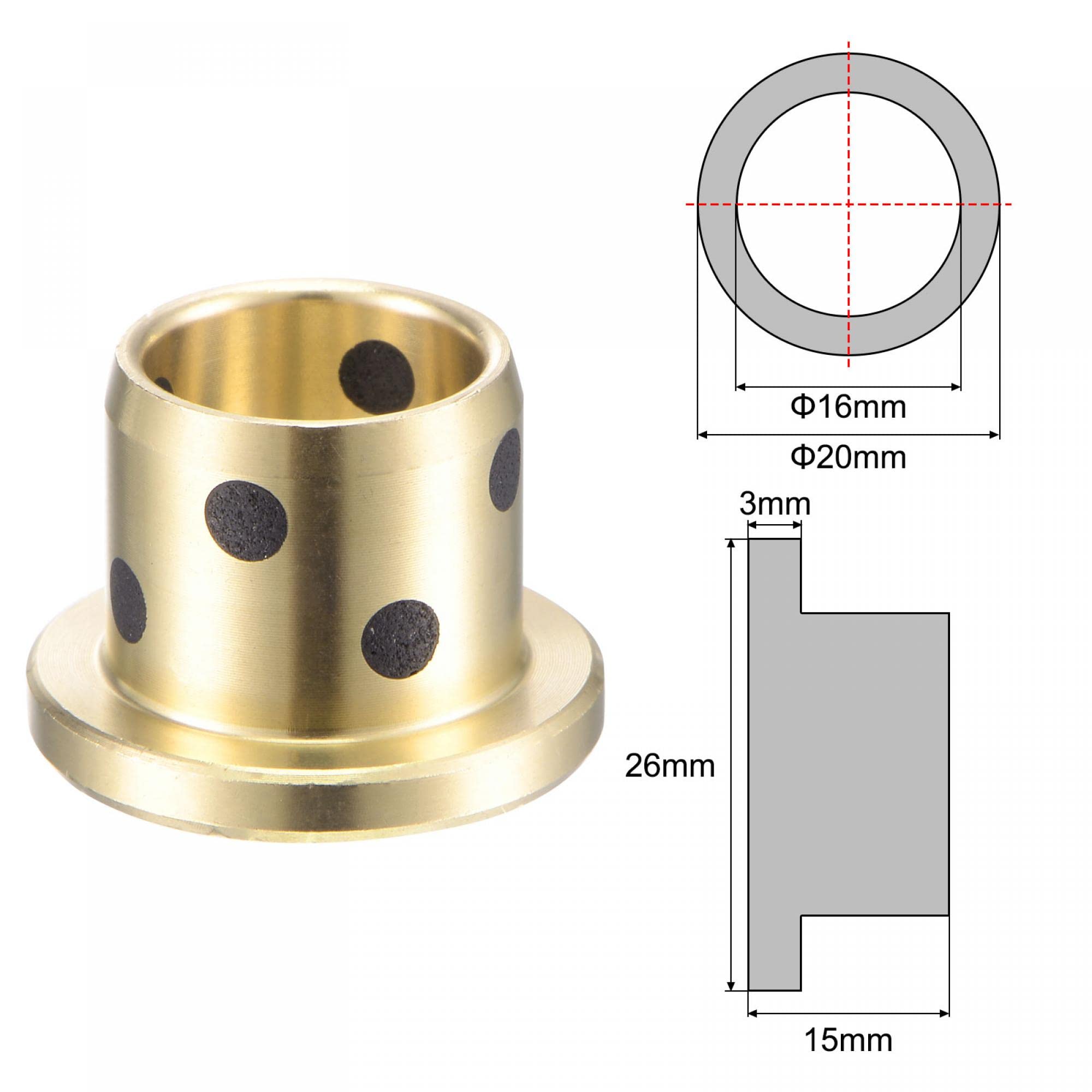 Flanschlagerhülse – 14 Mm Bohrung, 20 Mm Außen-Ø, 16 Mm Länge – Aus Bronze, Selbstschmierend, Flansch 3 Mm – 2 Stück Für Industrie & Maschinenbau