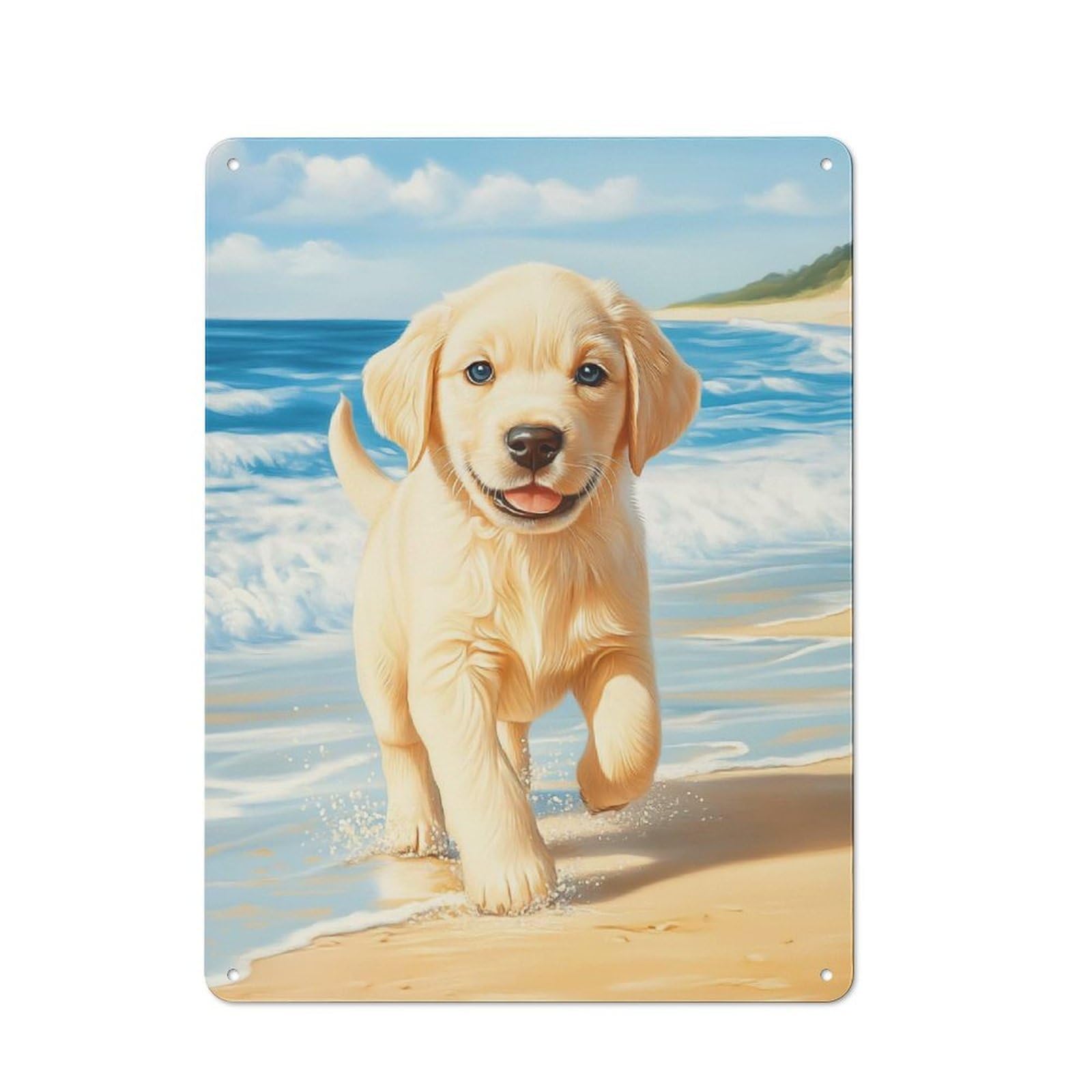 Junmoney Labrador Retriever Puppy On Beach Rustic Metal Plaque 40X30cm For Lounge Or Reading Corner, For Home Office, Studio And Craft Room Walls