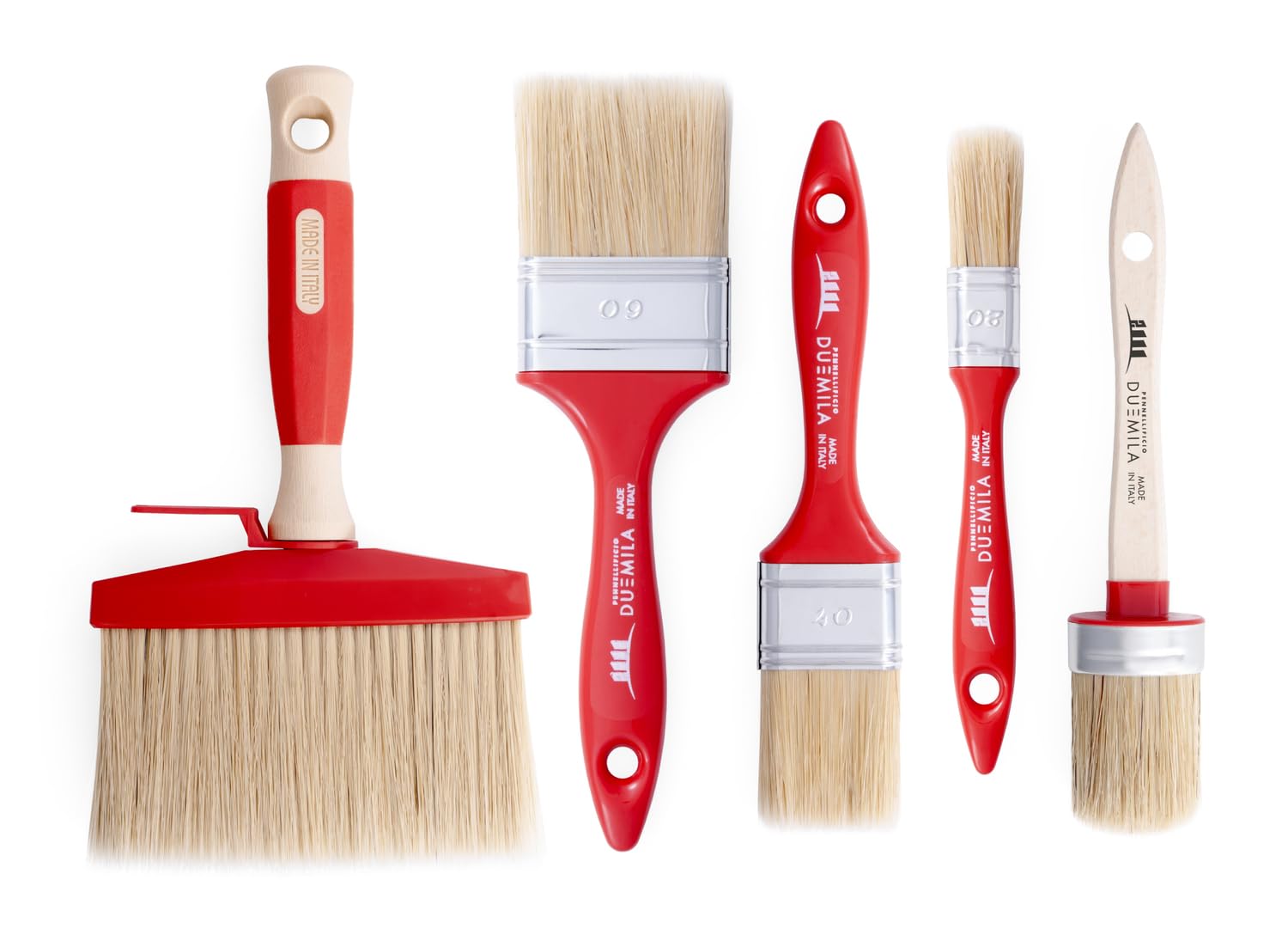 PENNELLIFICIO 2000 | Set mit 5 Pinseln für Malerei, DIY, Pinsel, Deckenleuchte, Ovalinpinsel, Lackier-Set, für allgemeine Anwendungen und kleine Arbeiten – Made in Italy