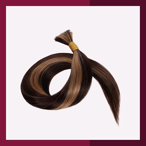 Miniatura 3 de Starlet - Extensiones de cabello humano virgen liso a granel para micro trenzado, 18 pulgadas, 3.53 onzas, 2 paquetes, castaño medio y rubio miel