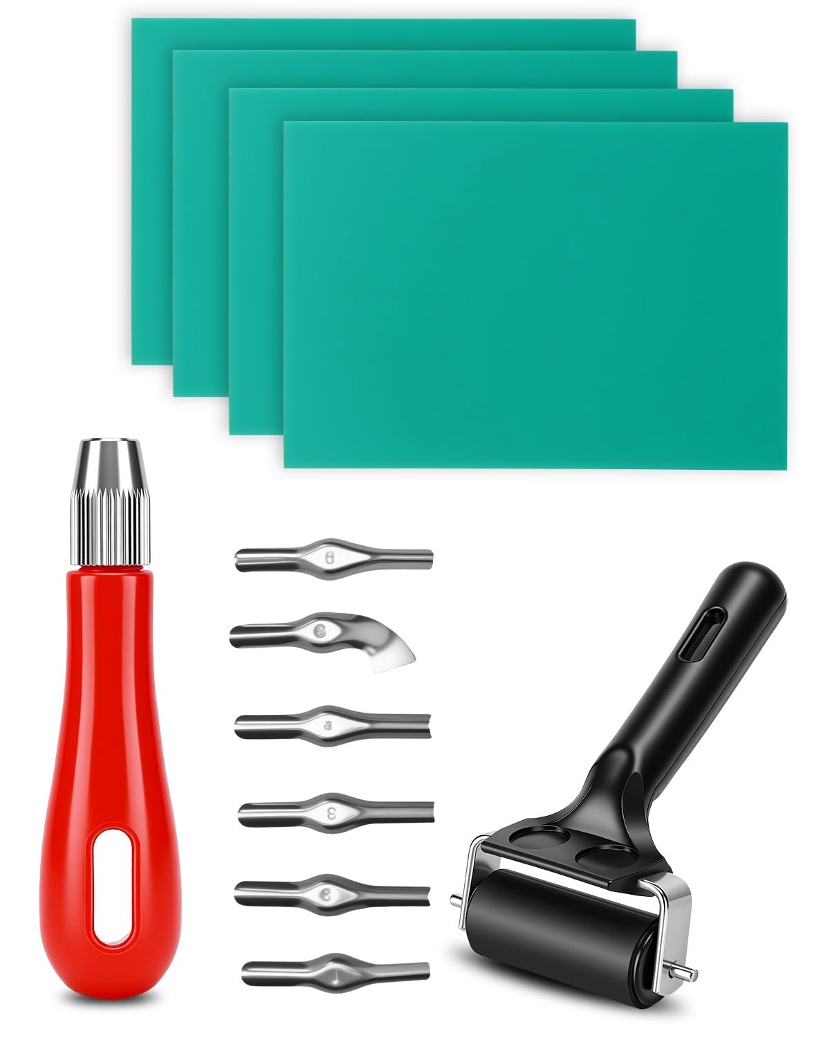ZaKaBox Lino Printing Kit – 1pc Lino Cutter with 6 Blades, Brayer Roller & 4pc A6 Gel Printing Plate – Complete Block Printing & Stamp Making Set for Lino Carving, Block Printing & DIY Crafts — image 1