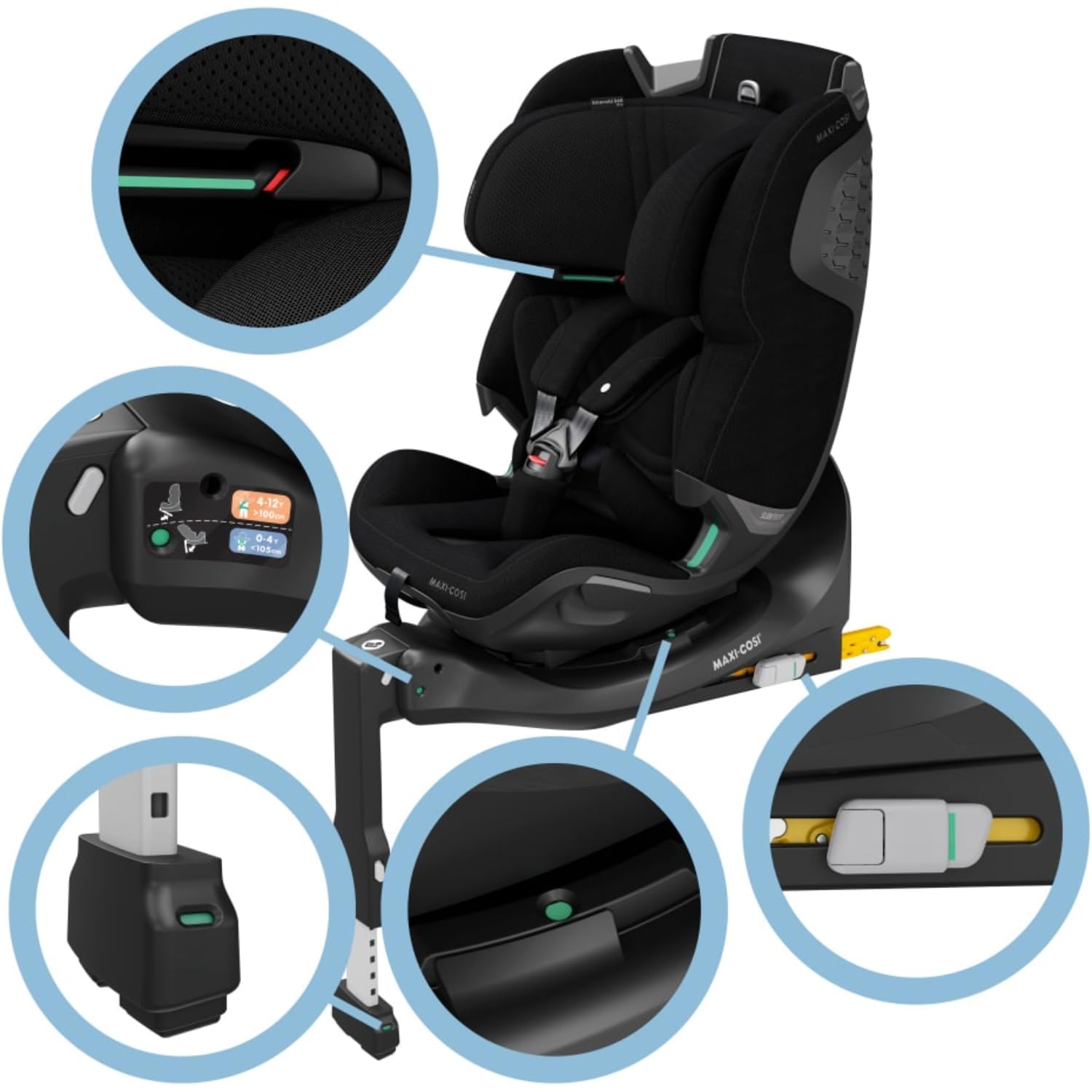 Maxi-Cosi Emerald 360 Pro Siège auto pour enfant G-CELL Protection contre les chocs latéraux Harnais facile à installer Climaflow Contrôle de la température SlideTech Convient de 0 à 12 ans