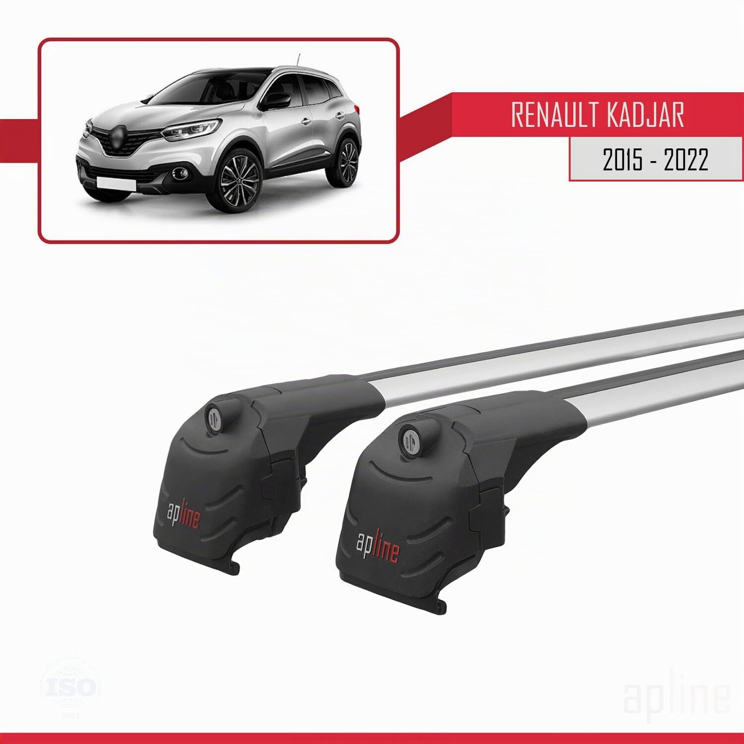 Compatible con Renault Kadjar 2015-2022 Modelo Ace-2 Barra de Techo Auto Portaequipajes Barras Transversales Gris Aluminio 2 Barras