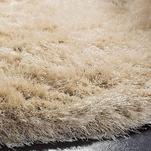 Image of Premium Round Shaggy Carpet Plain Fur Rugs Under Chair 4x4 Feet Microfiber & Polyster Modern Interior Floor Mat Beige