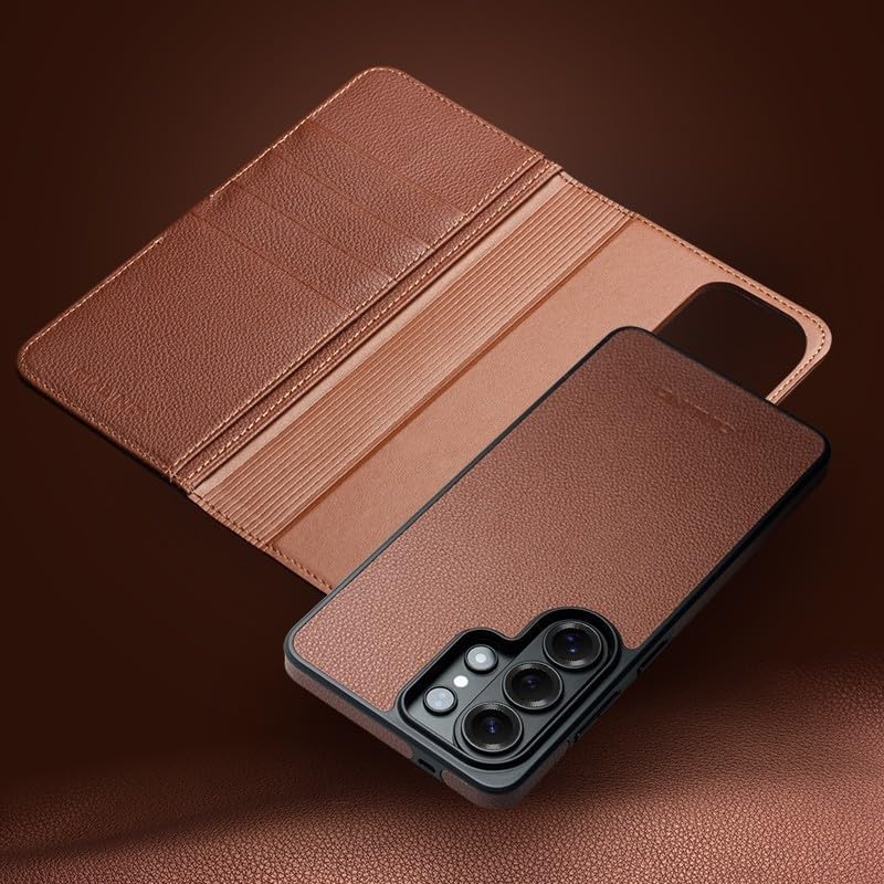 Generic case Compatible with Samsung Galaxy S26 Ultra (Couleur : Black) Magnetic Removable Cover Genuine Leather Flip Wallet Back Case