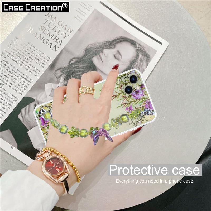 Image of COVERLY Back Cover for iPhone 12 Pro Glitter Luxury Chain Holder Case,Crystal Butterfly Flower Wrist Bracelet Pretty Strap Holder Soft Silicone Cute Full Protective Case for Apple iPhone 12 Pro