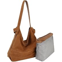 2 in 1 Genuine Suede Hobo Handbag Tote Purse