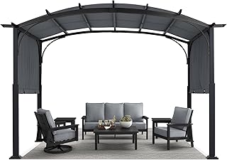 MASTERCANOPY 10x12ft Outdoor Retractable Pergola with Sun Shade Canopy Patio Metal Garden Pergola,Dark Grey