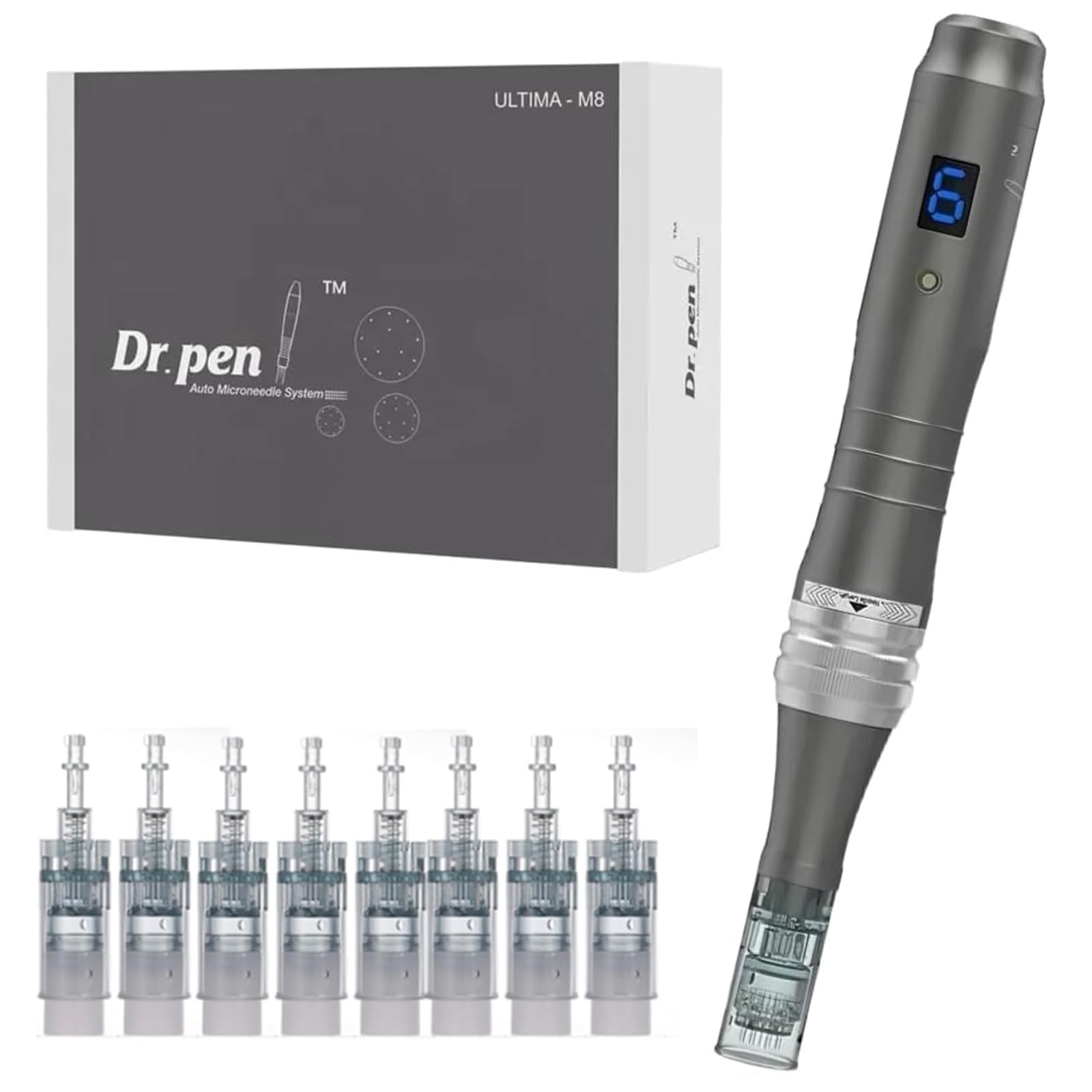 Dr. pen M8 Microneedling Stift | Profi Hautpflege zu Hause mit 8 Sterilen Patronen, 6 einstellbaren Intensitätsstufen & 0-2,5mm Einstellungen | Anti-Aging, Falten Reduzierung, Aknenarben Beseitigung