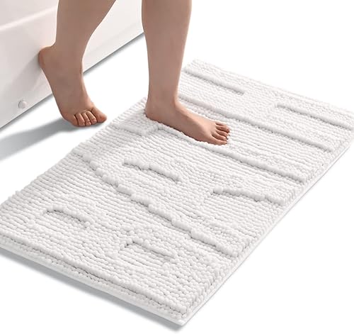 Miniatura 1 de QJHOMO Alfombras de baño blancas de felpilla para baño, antideslizantes, gruesas, suaves, peludas, súper absorbentes, de secado rápido, lavables a