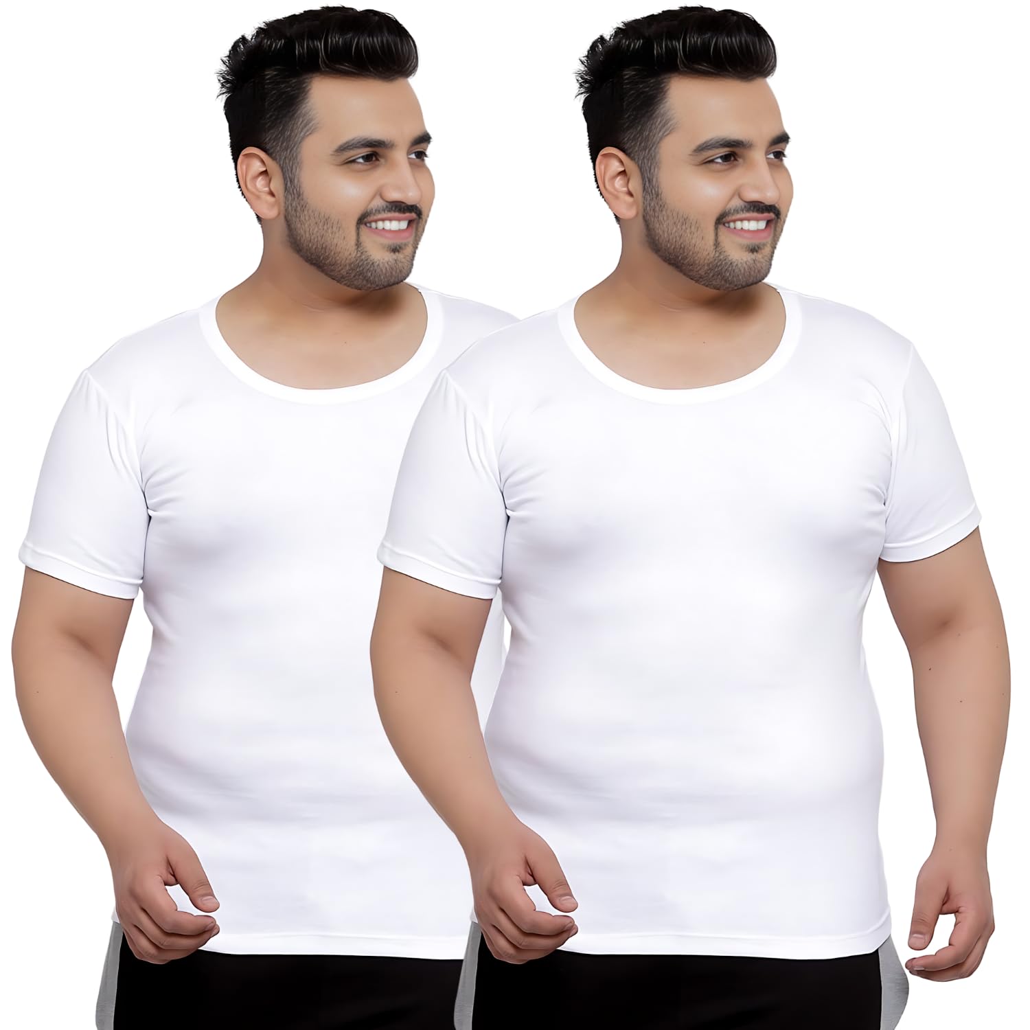 pluss tribe Mens Plus Size Vest - Cotton Men Half Sleeve Round Neck Vest - Modern White Baniyan for Men-picture-16