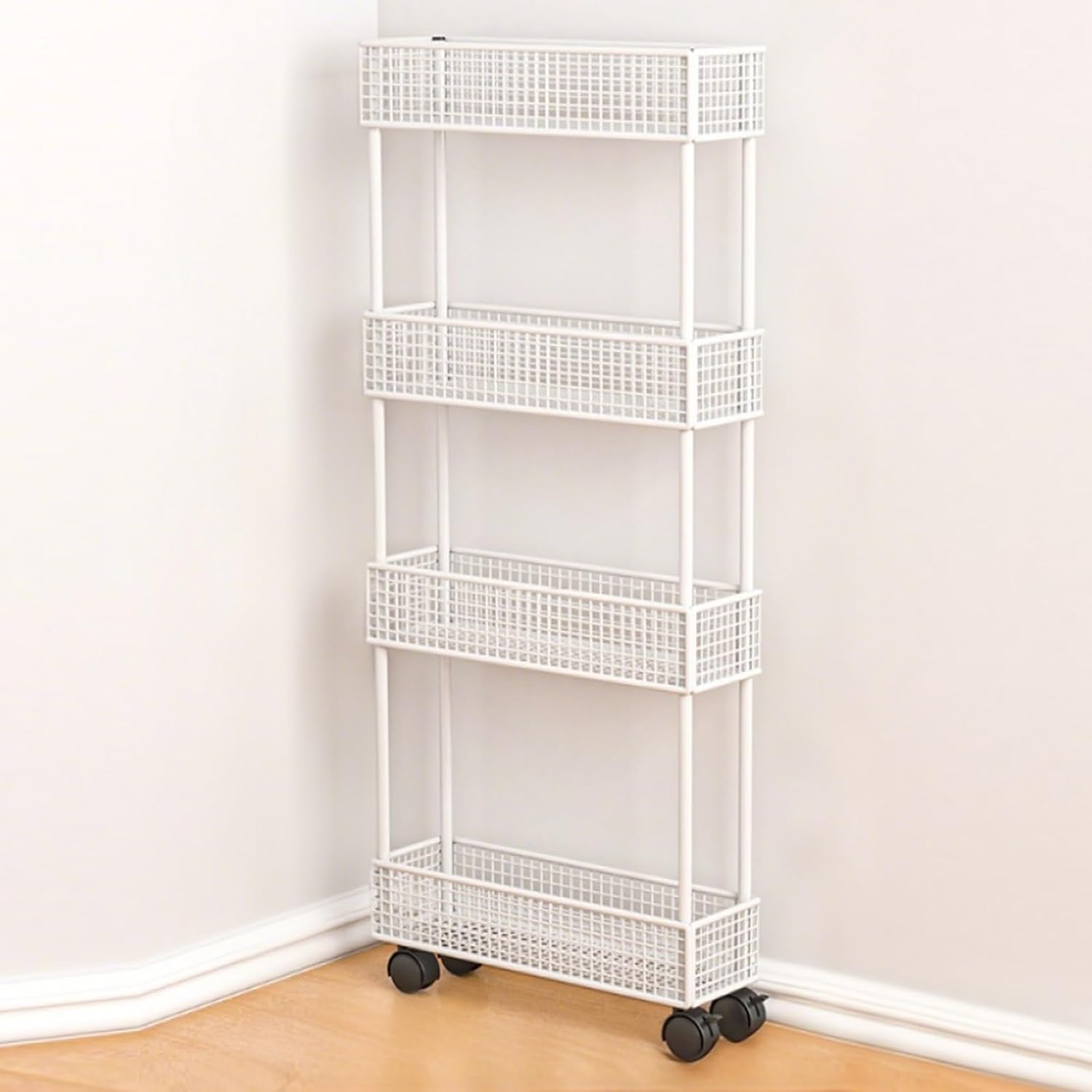Black White Kitchen Pantry Over The Door Organizers and Storage, Heavy Duty Behind The Door Rack with Shelf Bedroom/ Bedroom/ Dorm, Metal After The Door Organizer(White 40cm/15.7"x16cm/6.3",4 Tier)