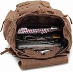 Koolehaoda Vintage Canvas Backpack Leather Rucksack Knapsack Unisex Casual Backpack 17inch Laptop Backpack Hiking Bag(L-Coffee)