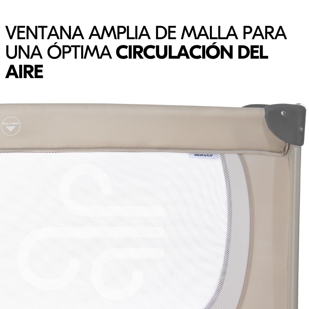 hauck Dream N Play Set de Cuna de Viaje Bebe con Colchon y Mosquitera - Parque Infantil Plegable y Portátil con Accesorios - Bolsa de Transporte – Montaje Fácil - Beige