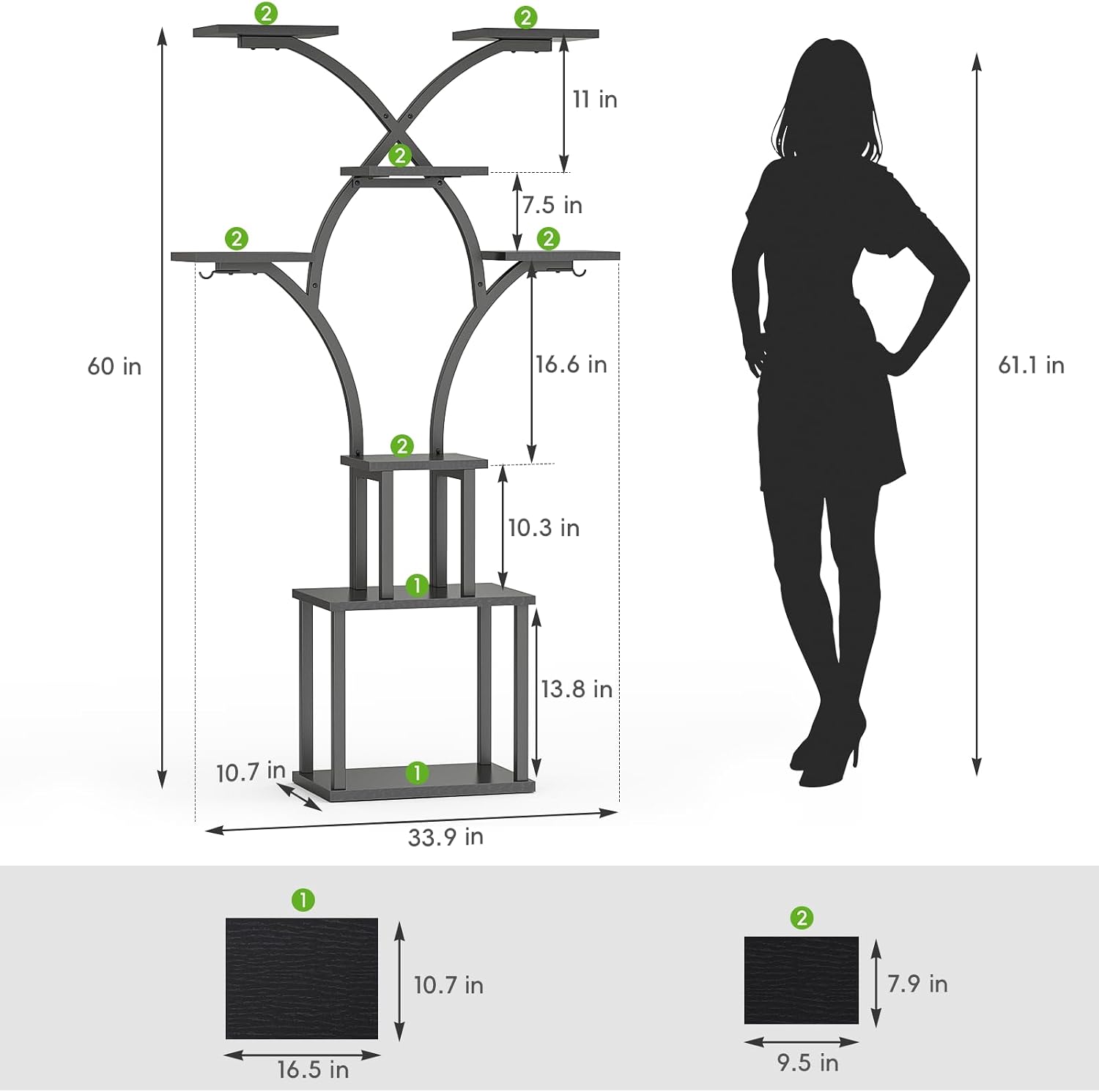 Elbourn Plant Stand Indoor with Grow Light - 8 Tiered 60" Plant Shelf image 2