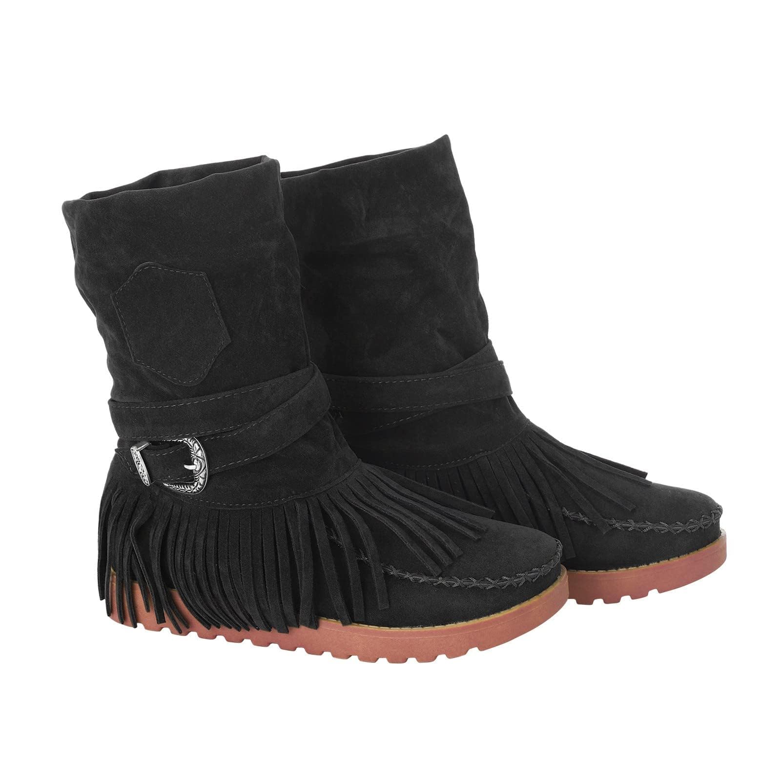 Vintage Boho Boots for Women Fashion Suede Mid Calf Winter Boot Ankle Tassel Boots Warm Low Short Boot
