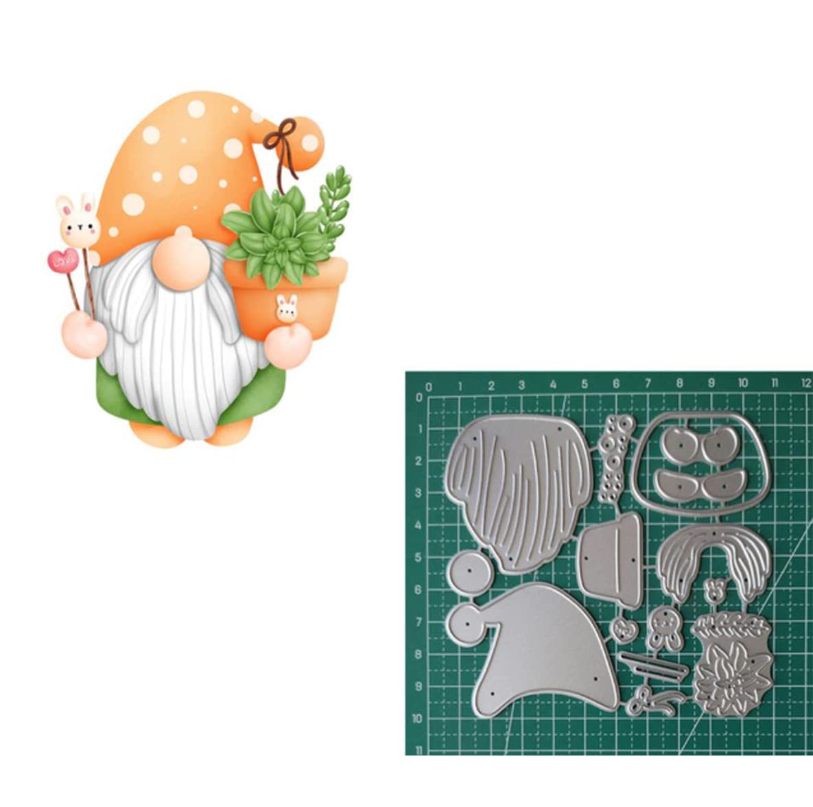 Matrices De Découpe En Métal Avec Motif De Nain De Printemps Et Floral - Pochoirs De Découpe En Métal Pour Loisirs Créatifs, Scrapbooking, Cartes