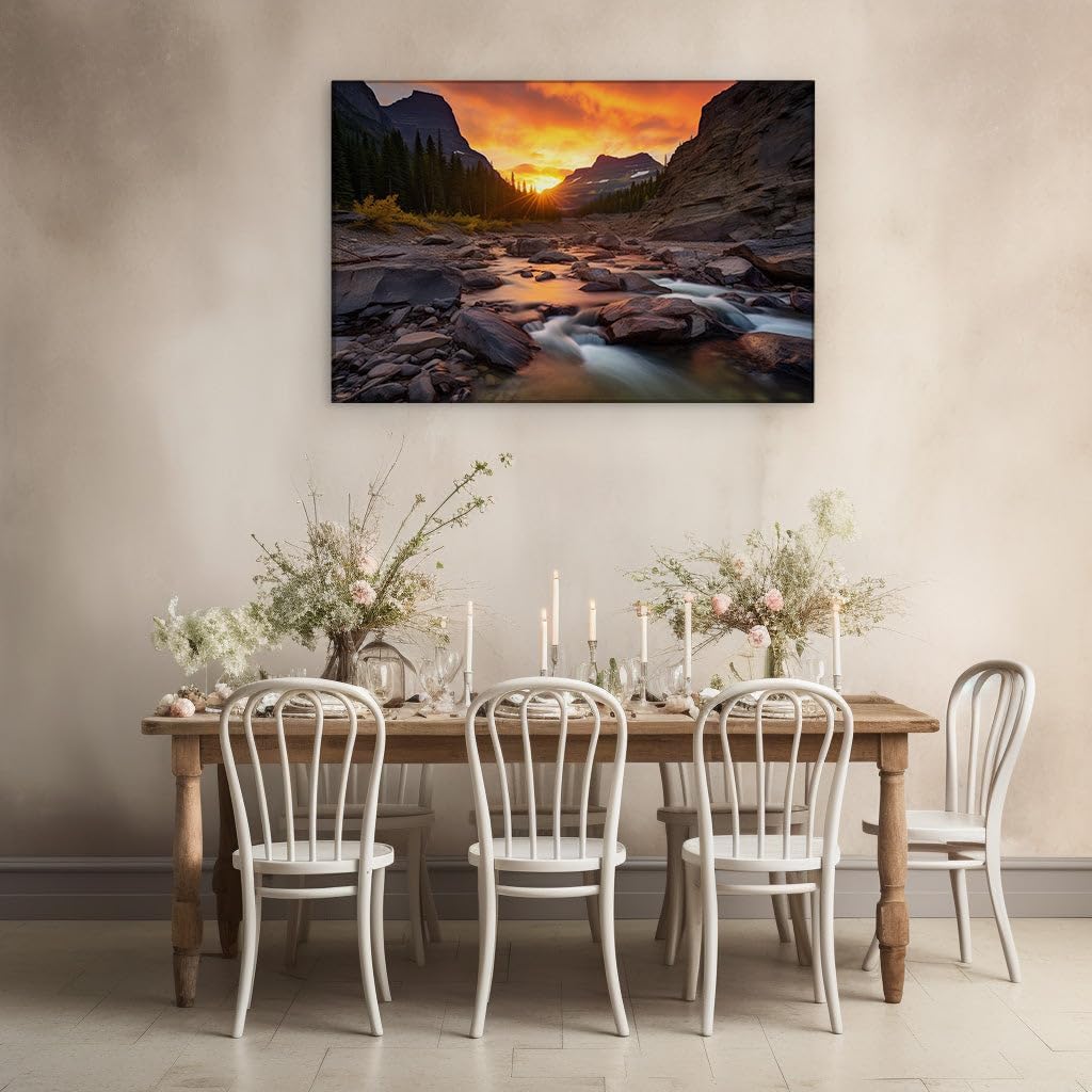 Canvas for Living room. Golden Hour Grandeur Along the Meandering River Path, 27 x 18 inch Canvas Wall Art - Contemporary Masterpieces - Modern Home Decor - 69x46 cm (27x18 inch)