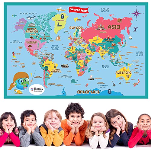 Handy Essentials Kids World Map, Dry Erase Map,Wall Decals [24 x 36 inches]