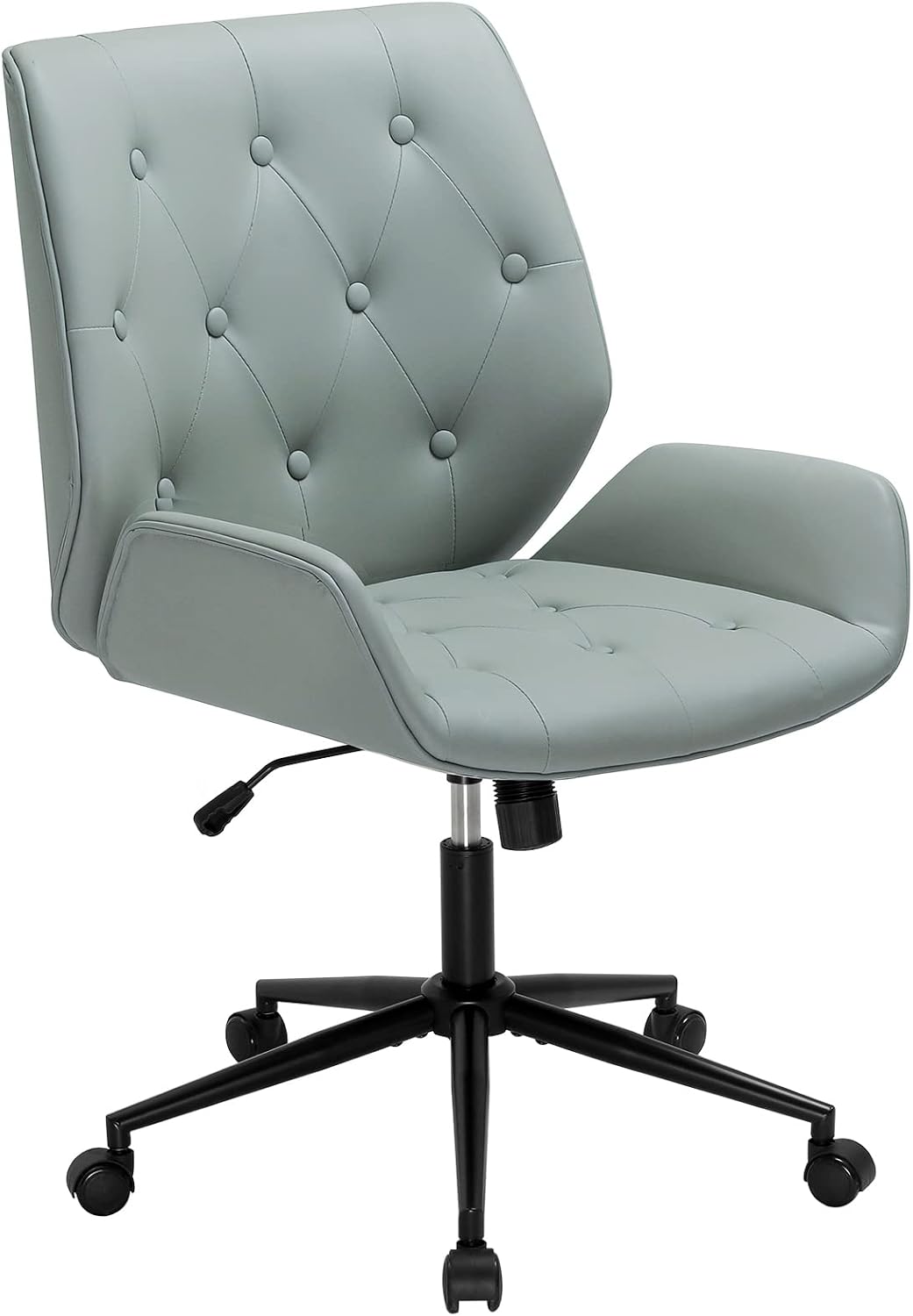 DICTAC Armless Office Chair Grey Leather Desk Chair, Home Office Chair with