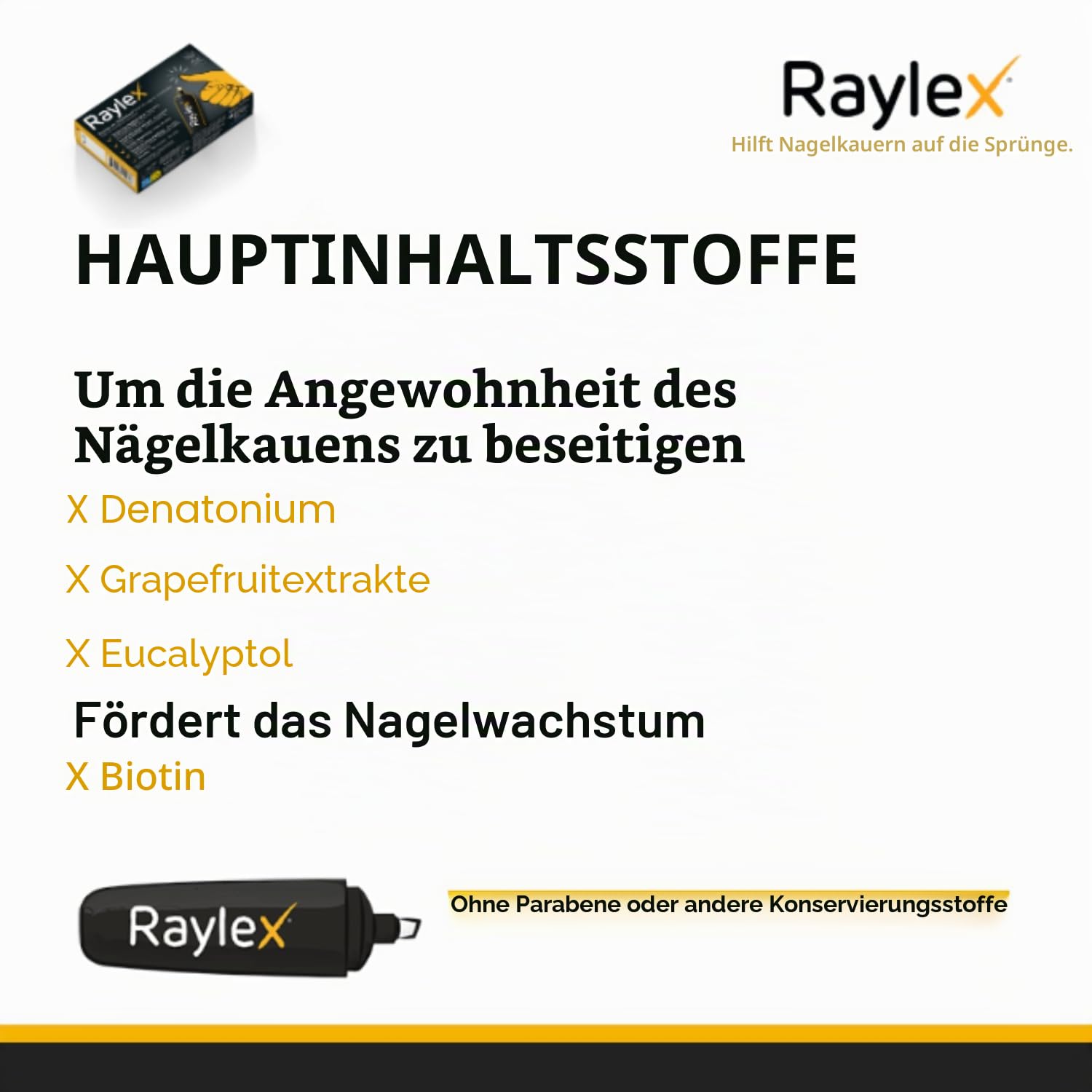 Raylex Nagel Stift gegen finger knibbeln - nägelkauen stoppen für Kinder ab 3 & Erwachsene - Bitterer und regenerierender stift anti Fingernägel kauen - Kleines Anti Nägelkauen Mittel