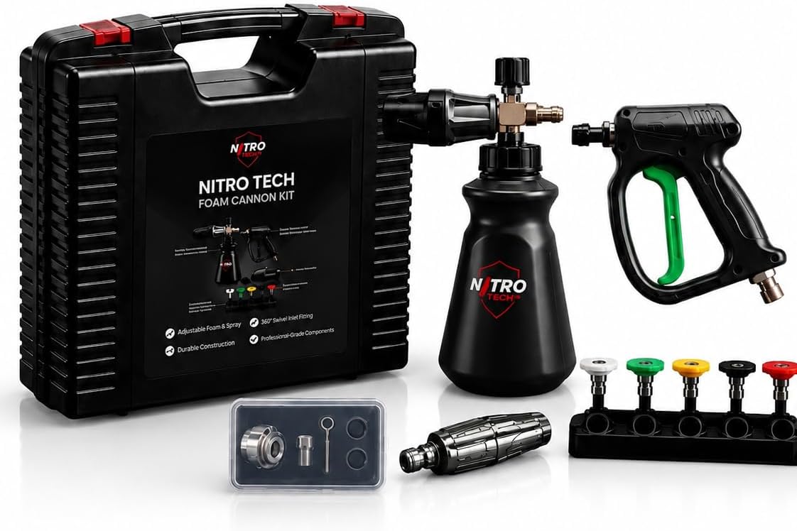 Nitro Tech Pressure Washer Foam Cannon Kit, Professional Car Wash Pressure Washer Accessories with Wide-Mouth Foam Cannon