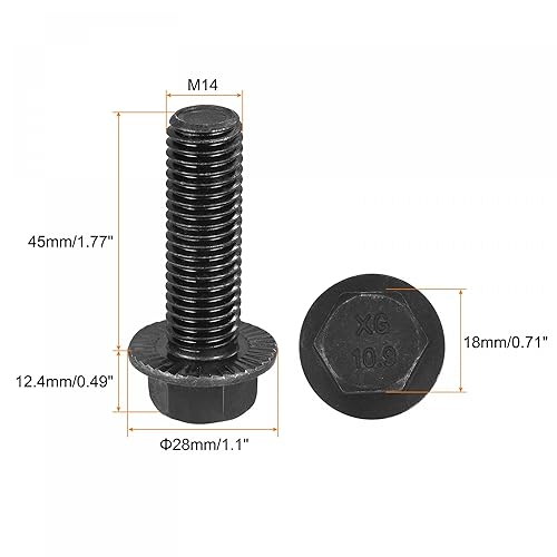 Miniatura 2 de uxcell Pernos de brida dentada hexagonal M14x45mm Tornillos de acero al carbono de grado 10.9 4pcs