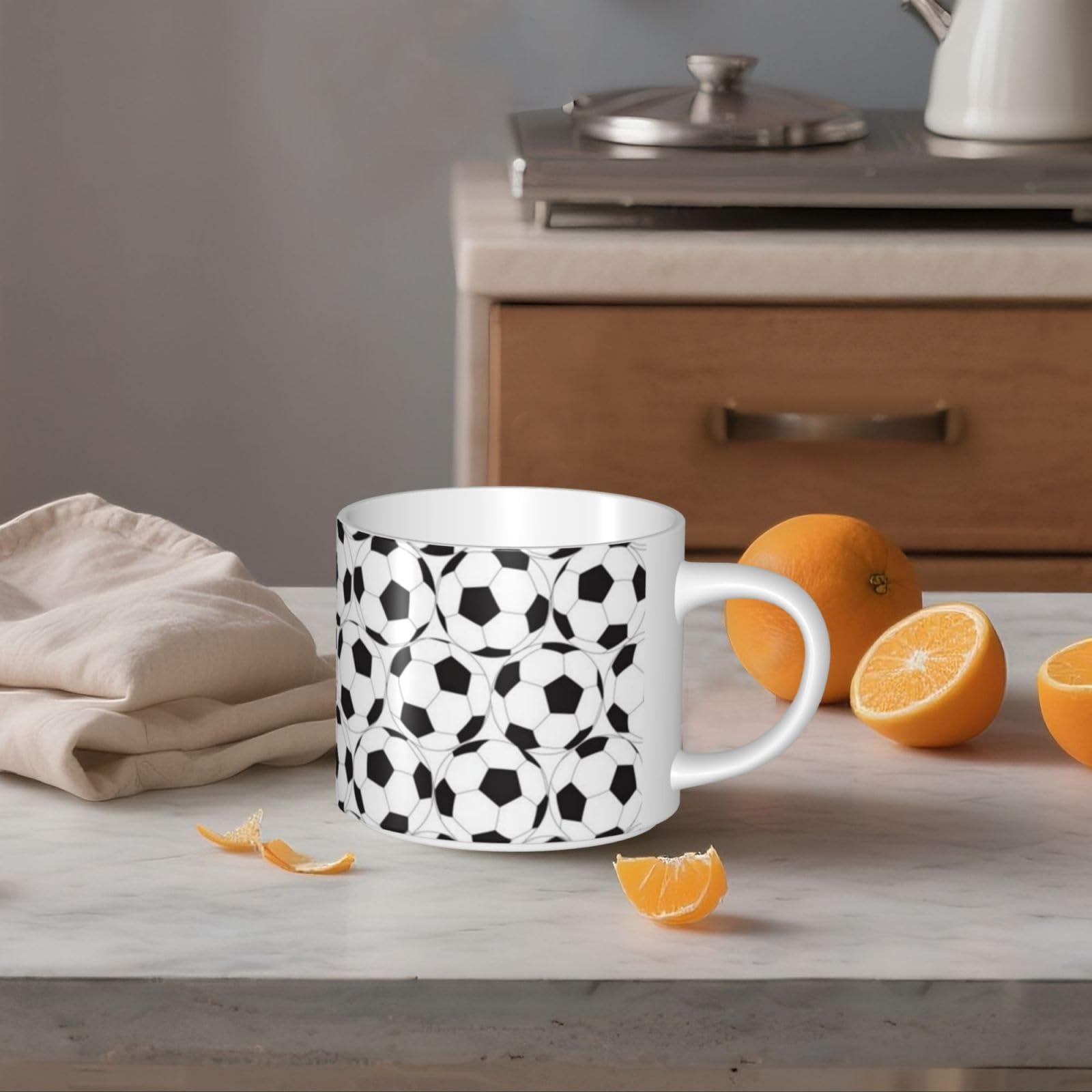 Schwarz-weißes Fußball-Muster, bedruckte große Kapazität, Keramik-Tasse, Kaffeetasse
