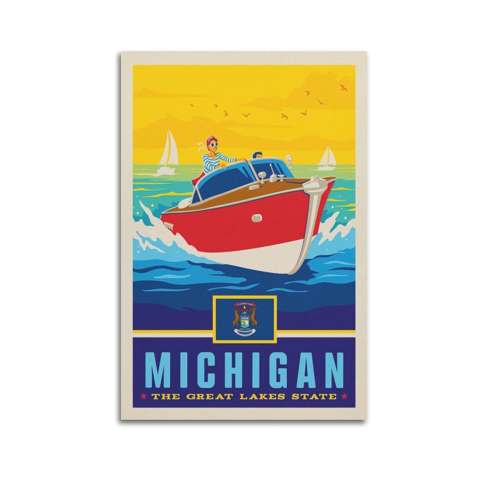 DLJGDS Vintage Travel Posters Michigan State Pride Decorative Painting Canvas Wall Posters And Modern Family Bedroom Decor 24x36inch(60x90cm)